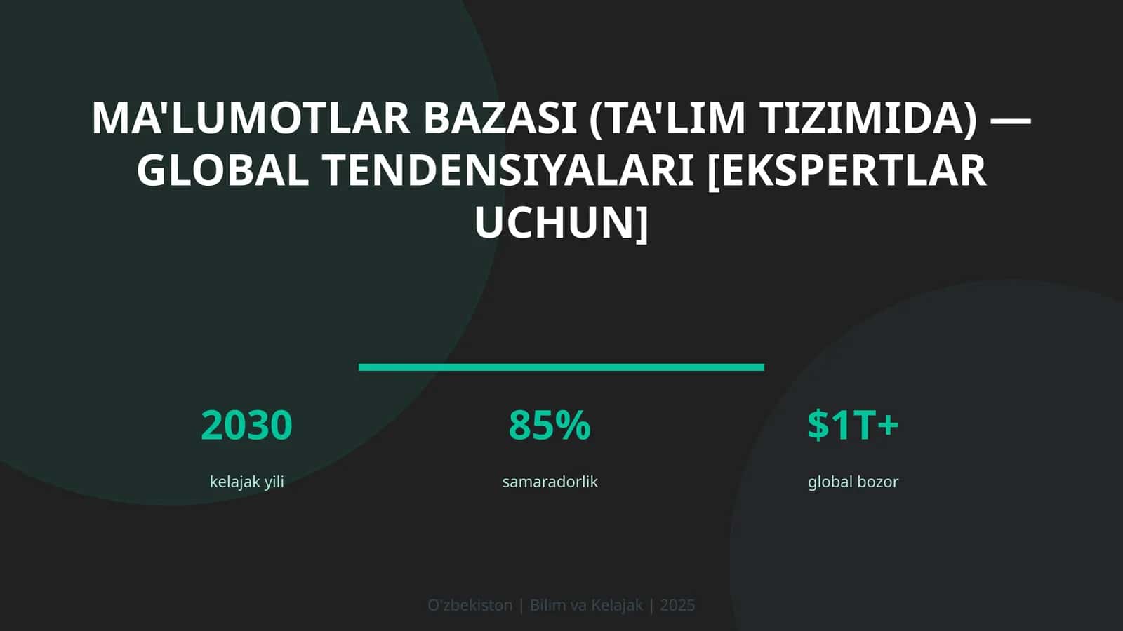 Ma'lumotlar bazasi (ta'lim tizimida) — global tendensiyalari [ekspertlar uchun] 1