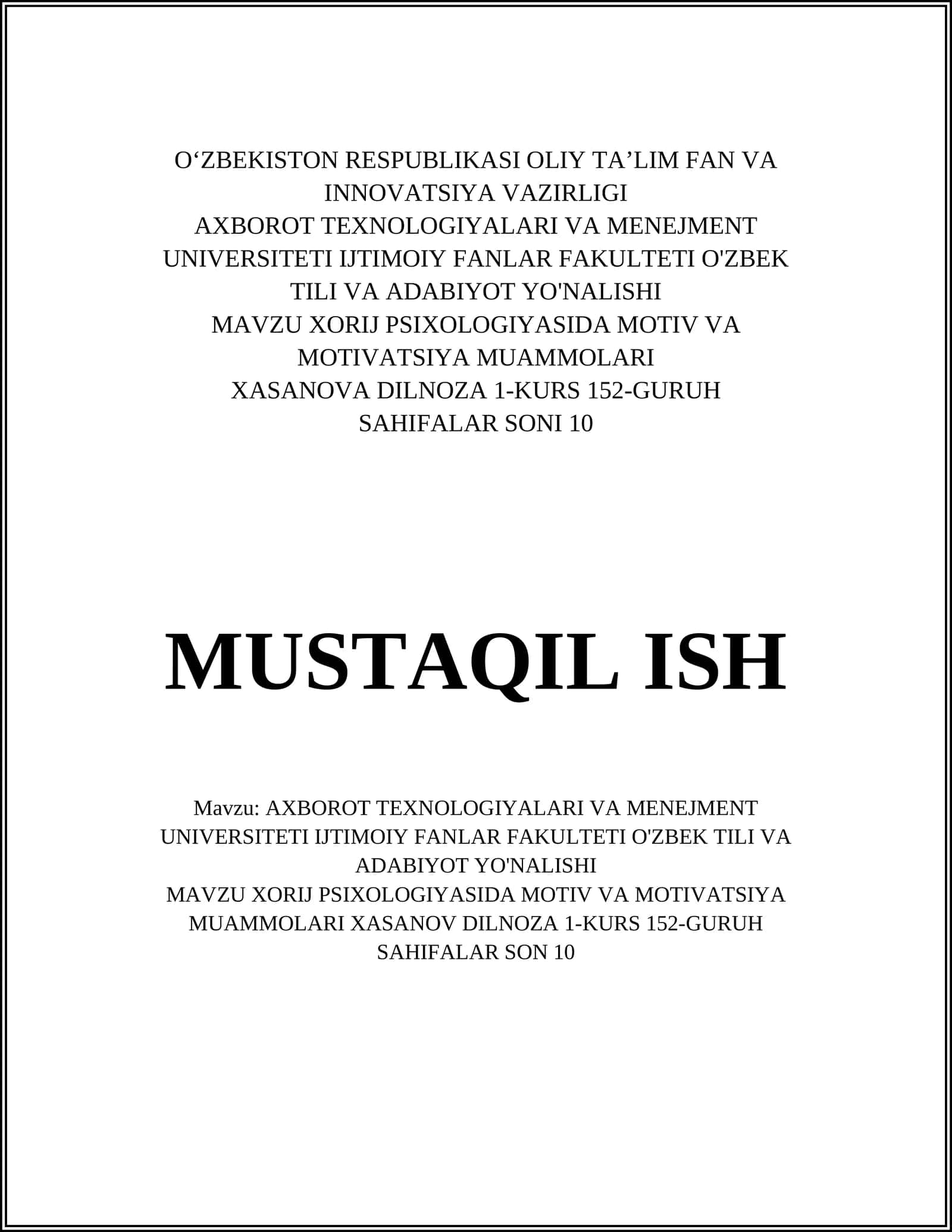 XORIJ PSIXOLOGIYASIDA MOTIV VA MOTIVATSIYA MUAMMOLARI 1