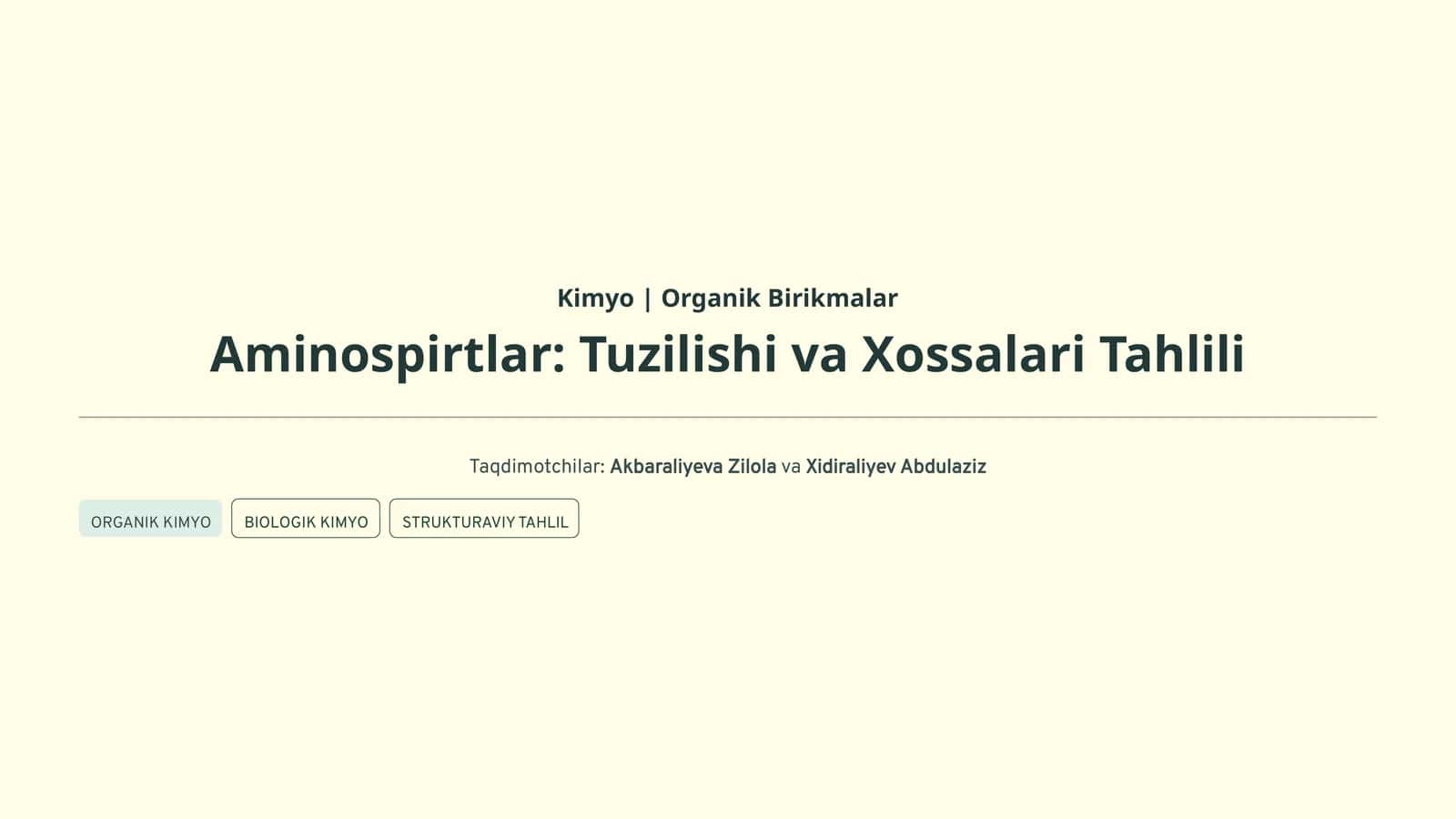 Aminospirtlar: Tuzilishi va Xossalari Tahlili 1
