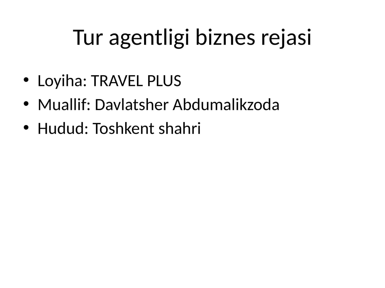 Tur agentligi biznes rejasi 1