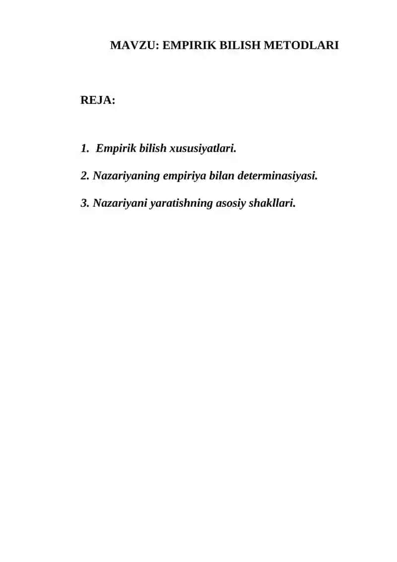 EMPIRIK BILISH METODLARI