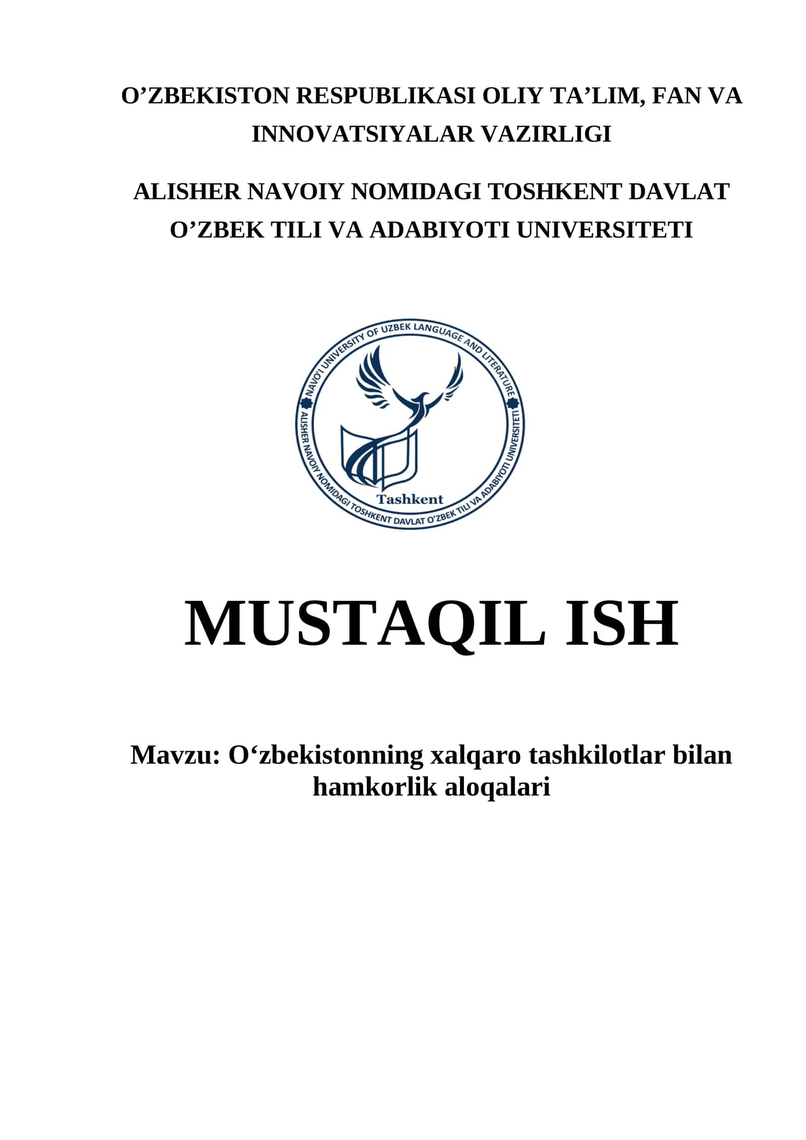 O‘zbekistonning xalqaro tashkilotlar bilan hamkorlik aloqalari 1