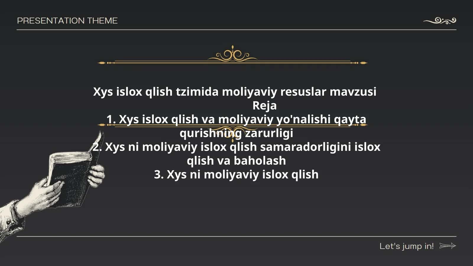 Xys islox qlish tzimida moliyaviy resuslar mavzusi 1
