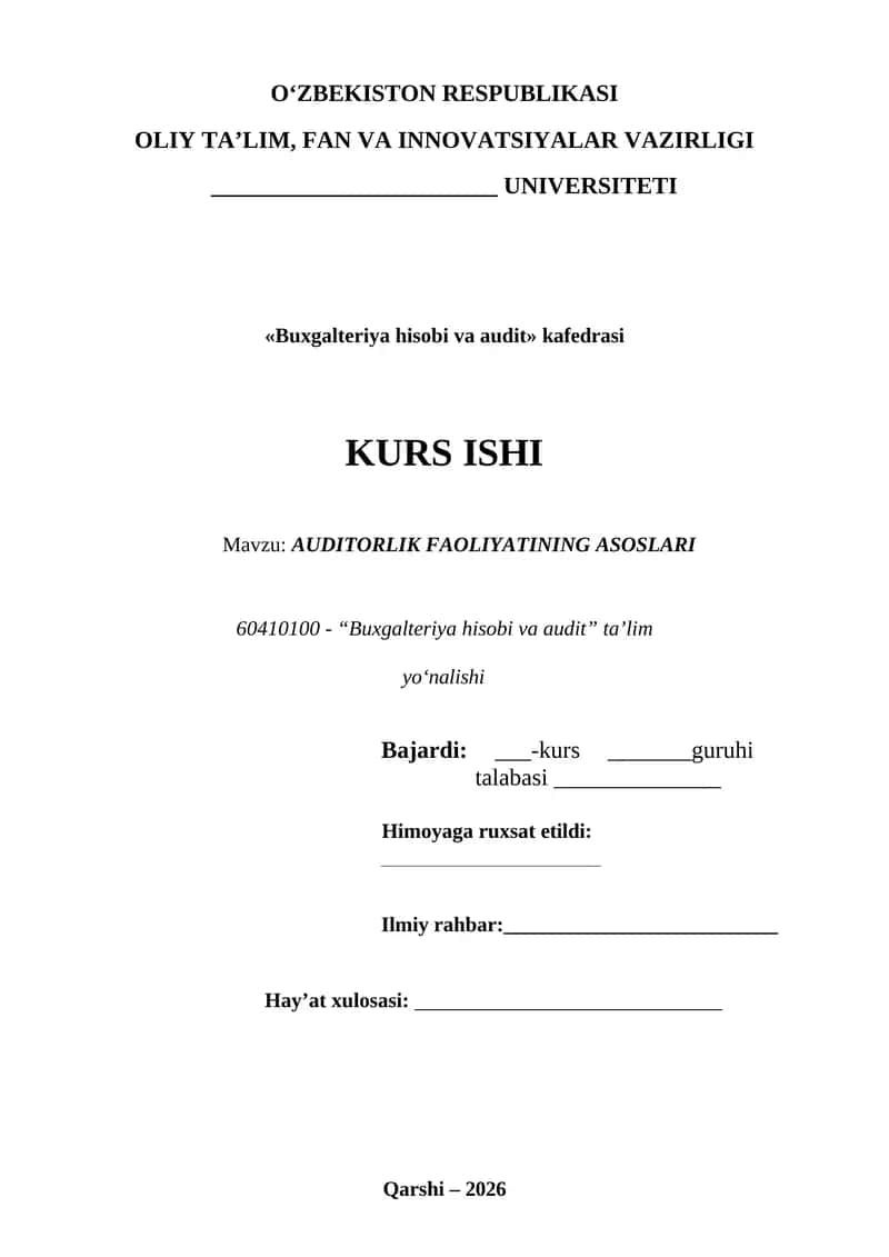 AUDITORLIK FAOLIYATINING ASOSLARI 1