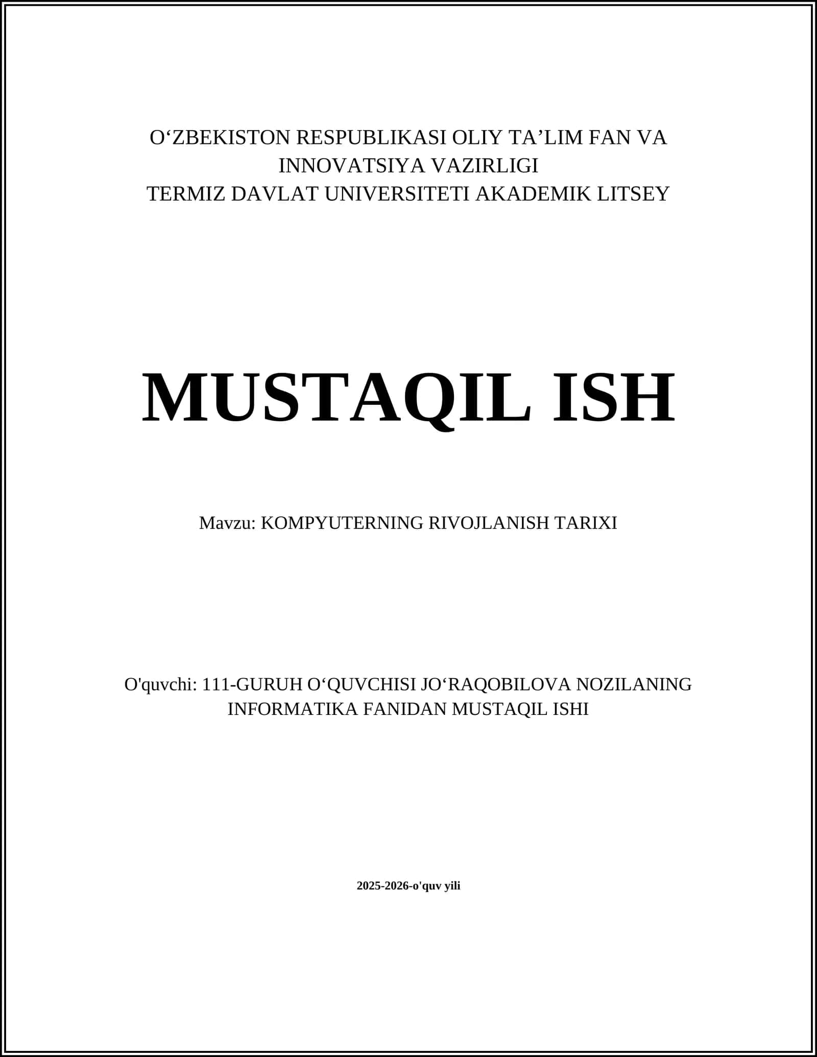 KOMPYUTERNING RIVOJLANISH TARIXI 1