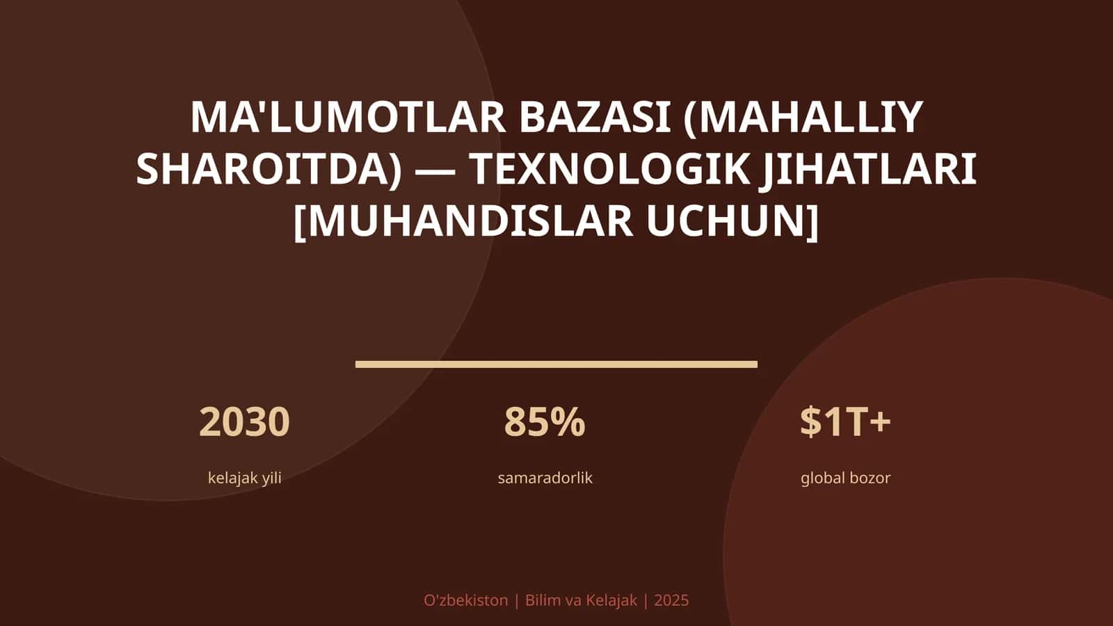 Ma'lumotlar bazasi (mahalliy sharoitda) — texnologik jihatlari [muhandislar uchun] 1