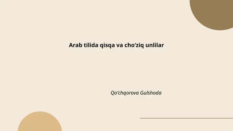Arab tilida qisqa va choʻziq unlilar 1