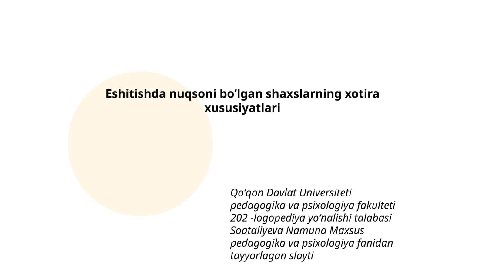Namuna Maxsus pedagogika va psixologiya fanidan tayyorlagan slayt 1