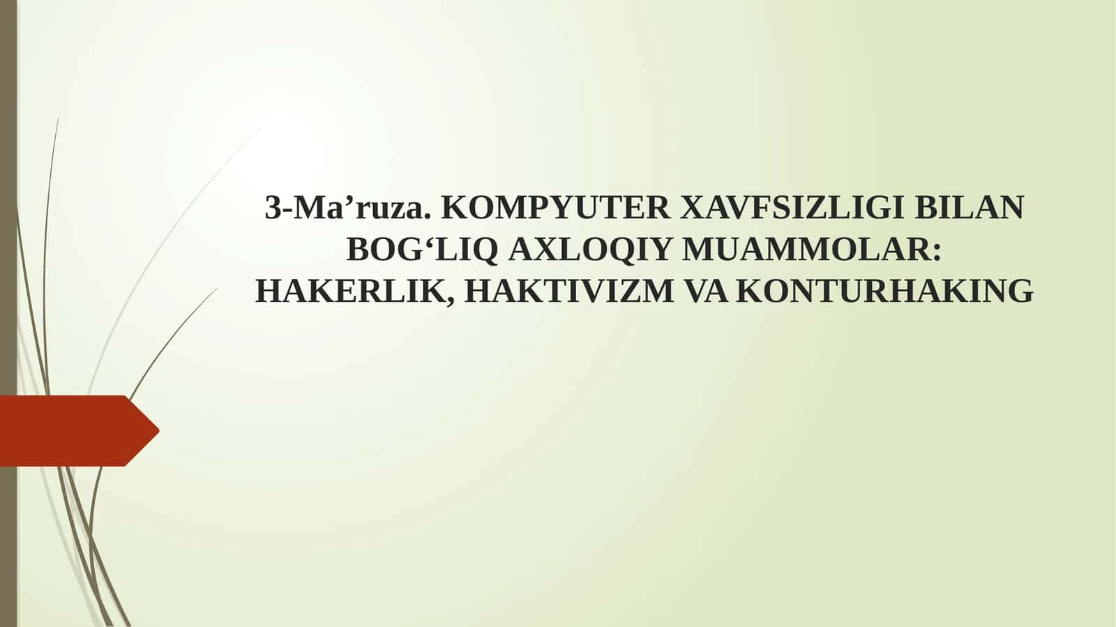 Kompyuter xavfsizligi bilan bog‘liq axloqiy muammolar: Hakerlik, haktivizm va konturhaking 1