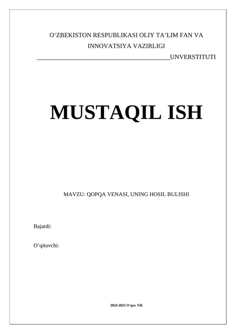 Qopqa venasi, uning hosil bulishi 1