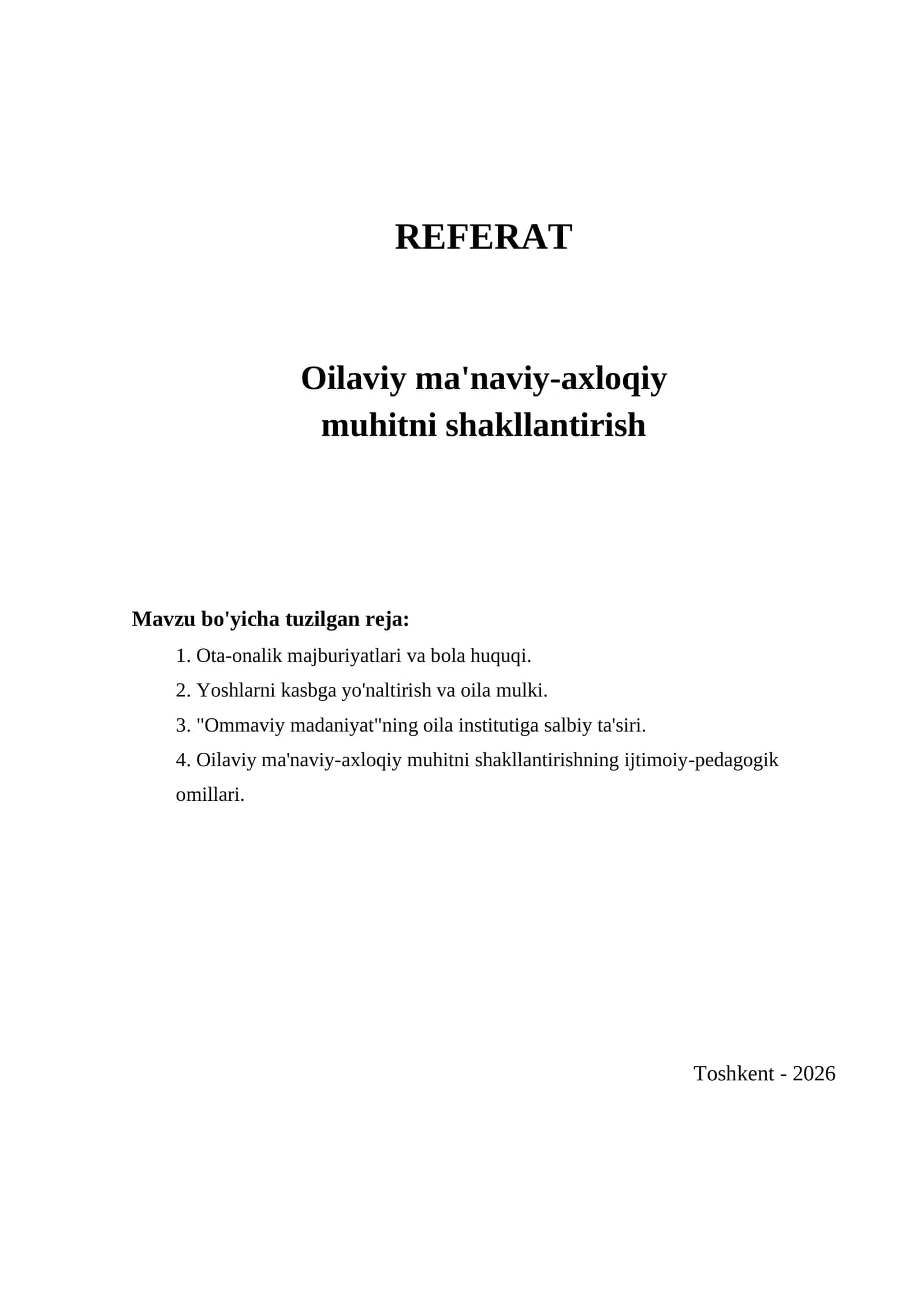 Oilaviy ma'naviy-axloqiy muhitni shakllantirish 1
