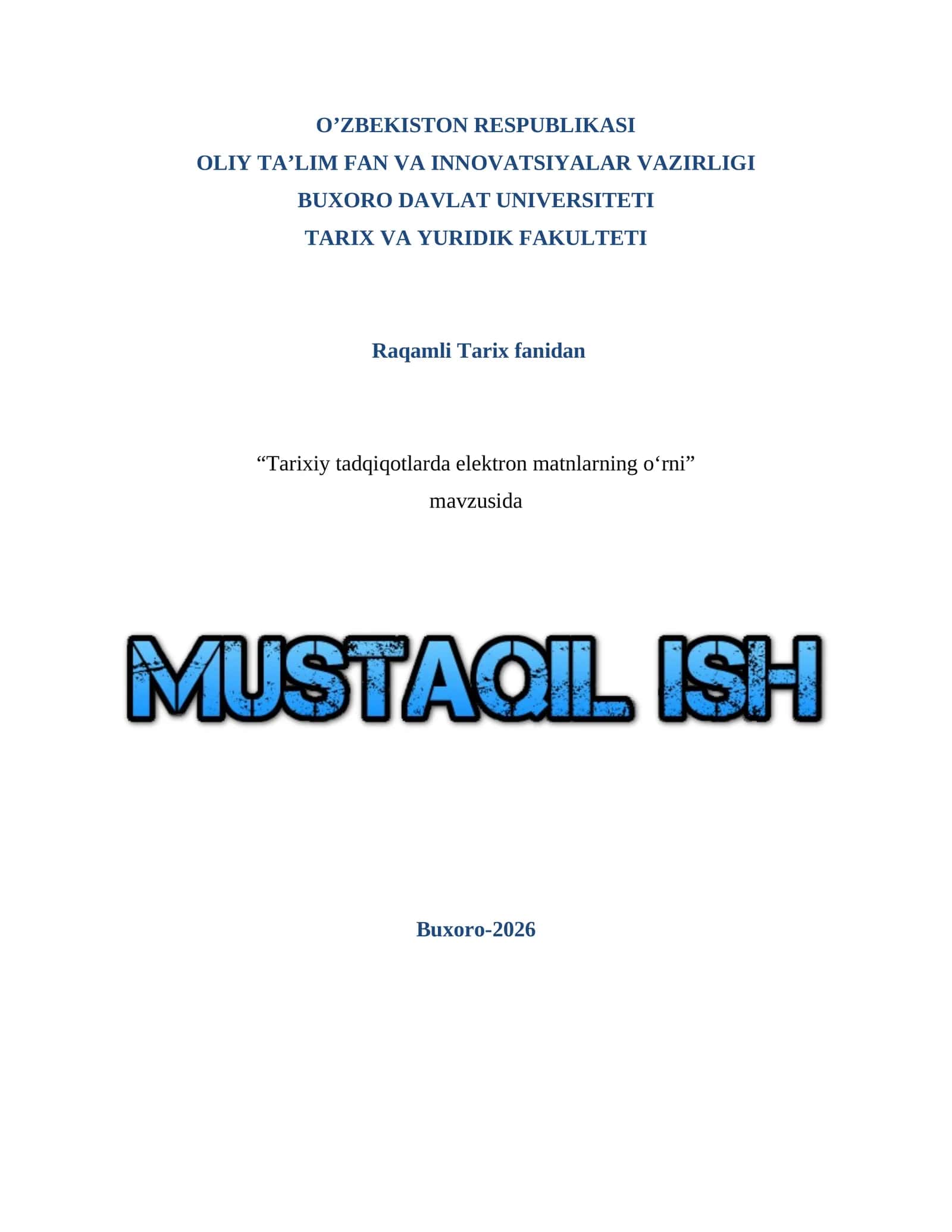 Raqamli Tarix fanidan 1
