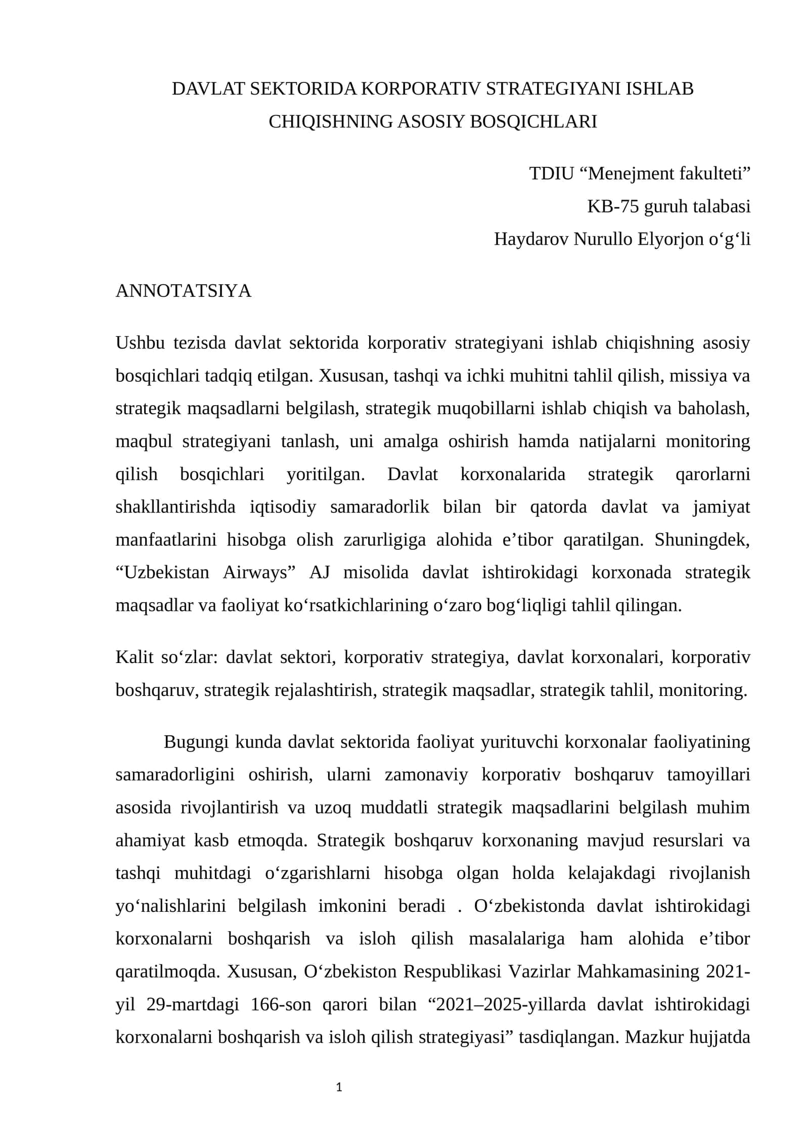 DAVLAT SEKTORIDA KORPORATIV STRATEGIYANI ISHLAB CHIQISHNING ASOSIY BOSQICHLARI 1