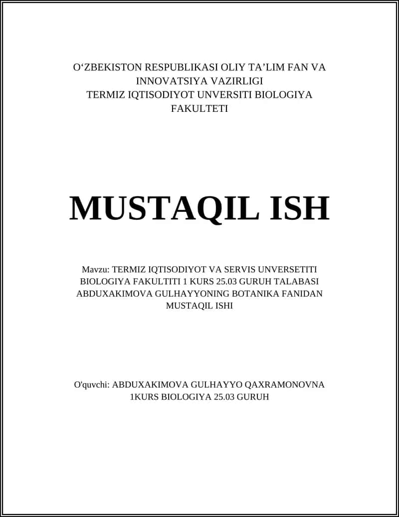 Termiz Iqtisodiyot Universiteti Biologiya Fakulteti Mustaqil Ish 1