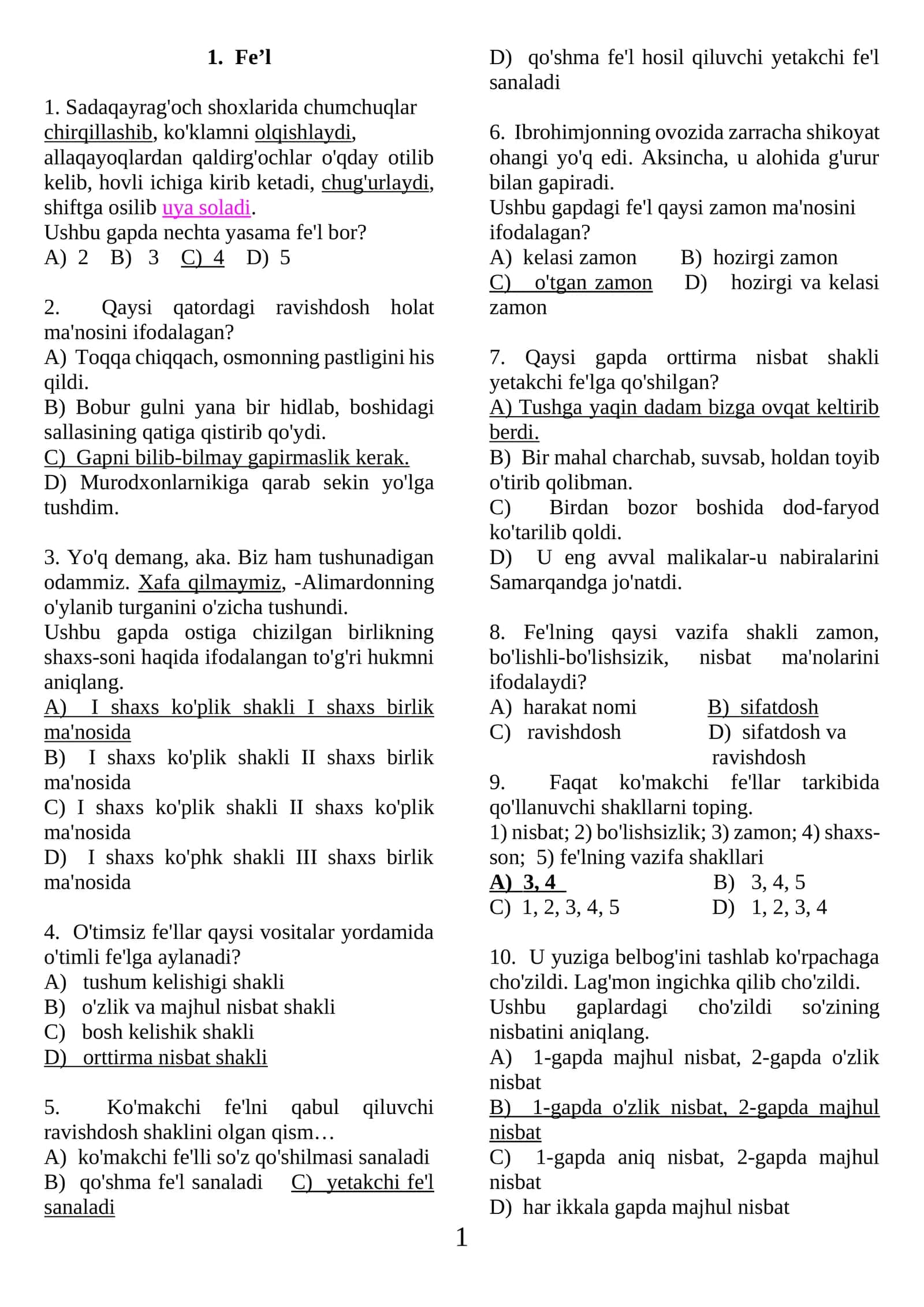 Fe’l test ona tili. 1