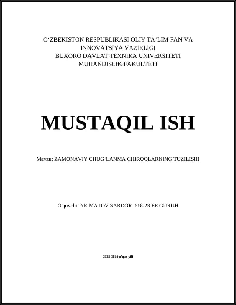ZAMONAVIY CHUG‘LANMA CHIROQLARNING TUZILISHI 1