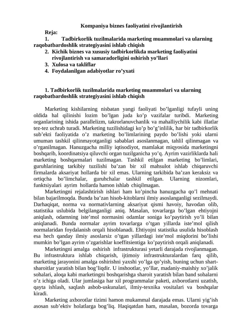 Kompaniya biznes faoliyatini rivojlantirish 1