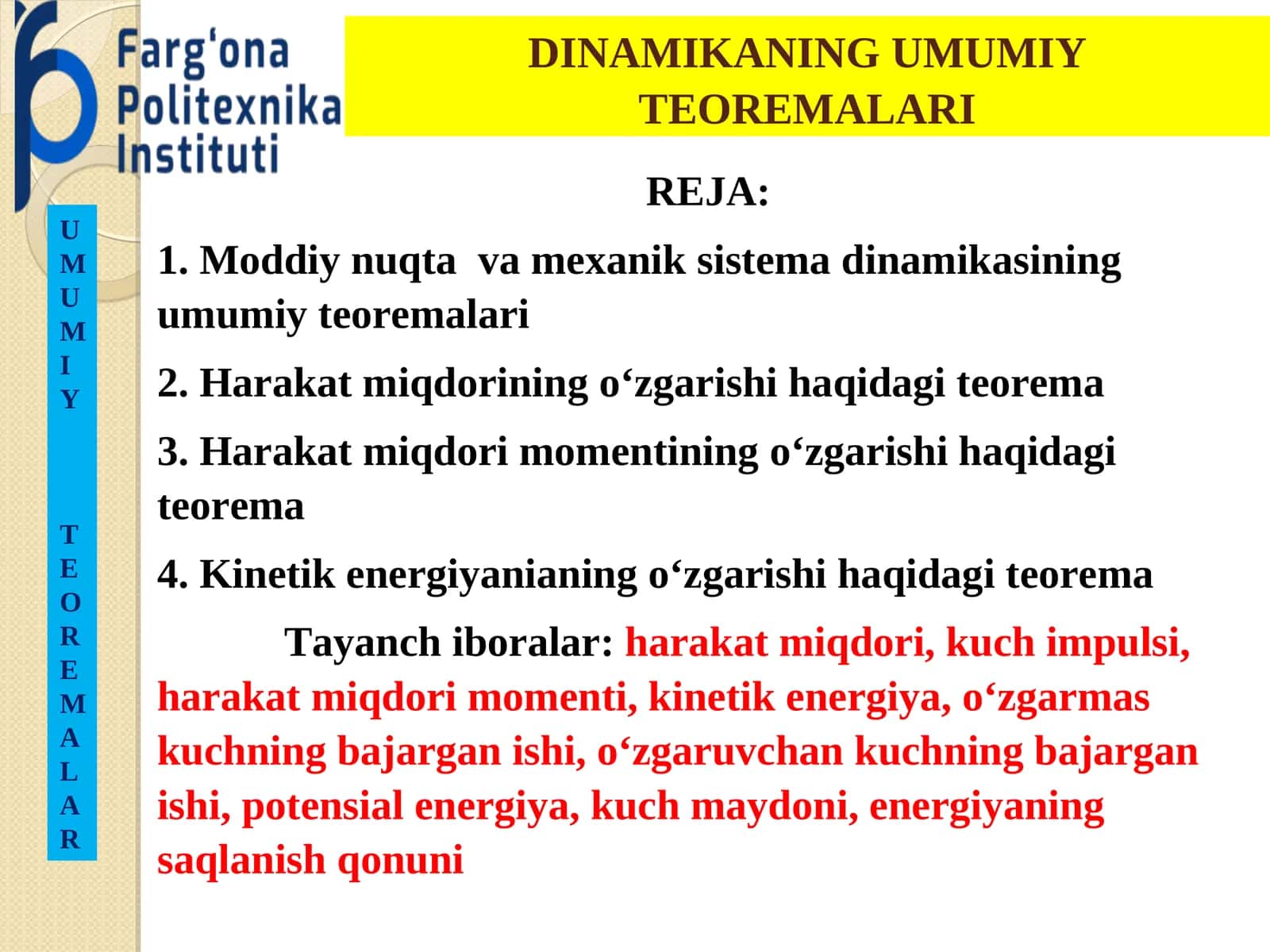 DINAMIKANING UMUMIY TEOREMALARI 1