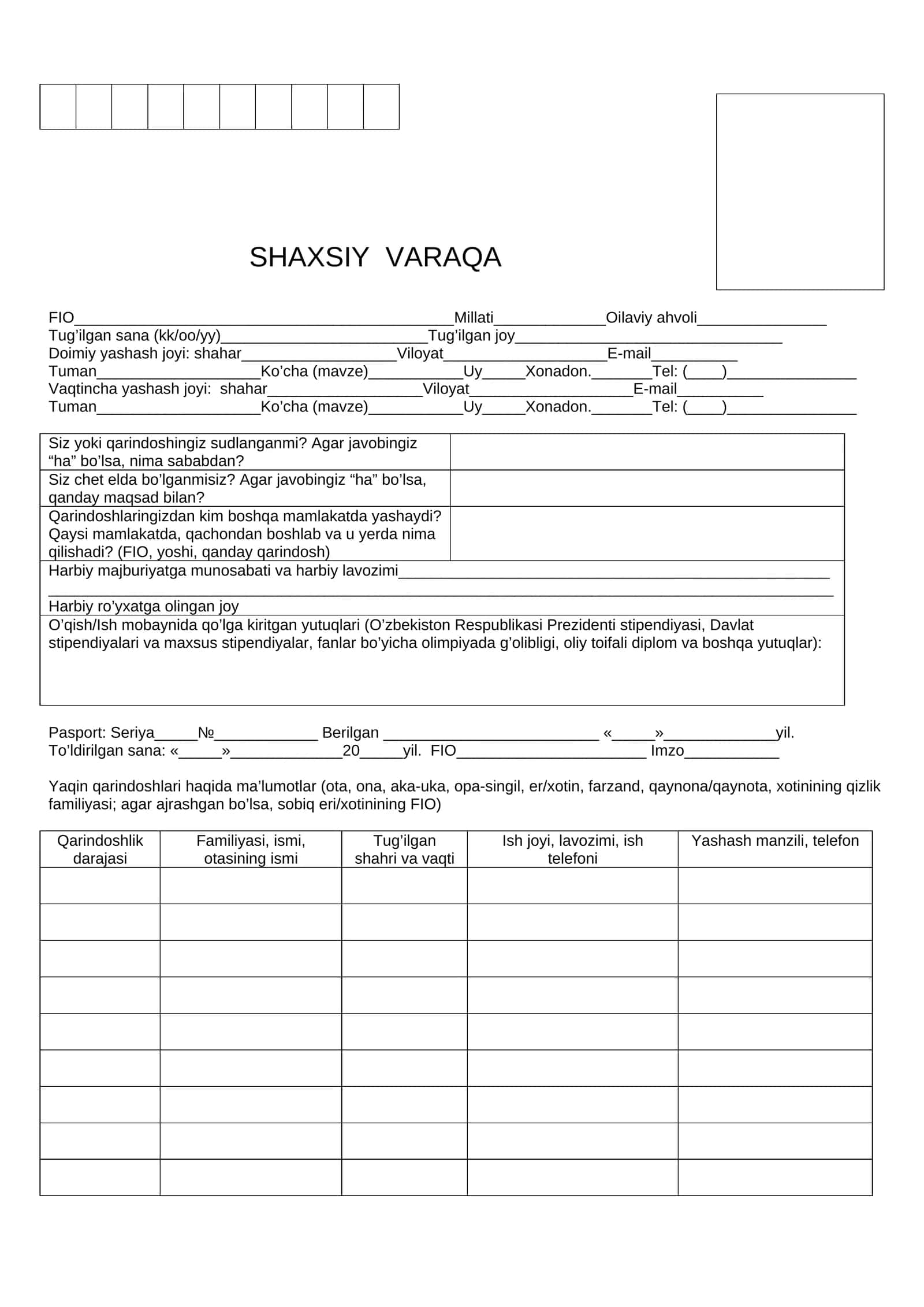SHAXSIY VARAQA 1