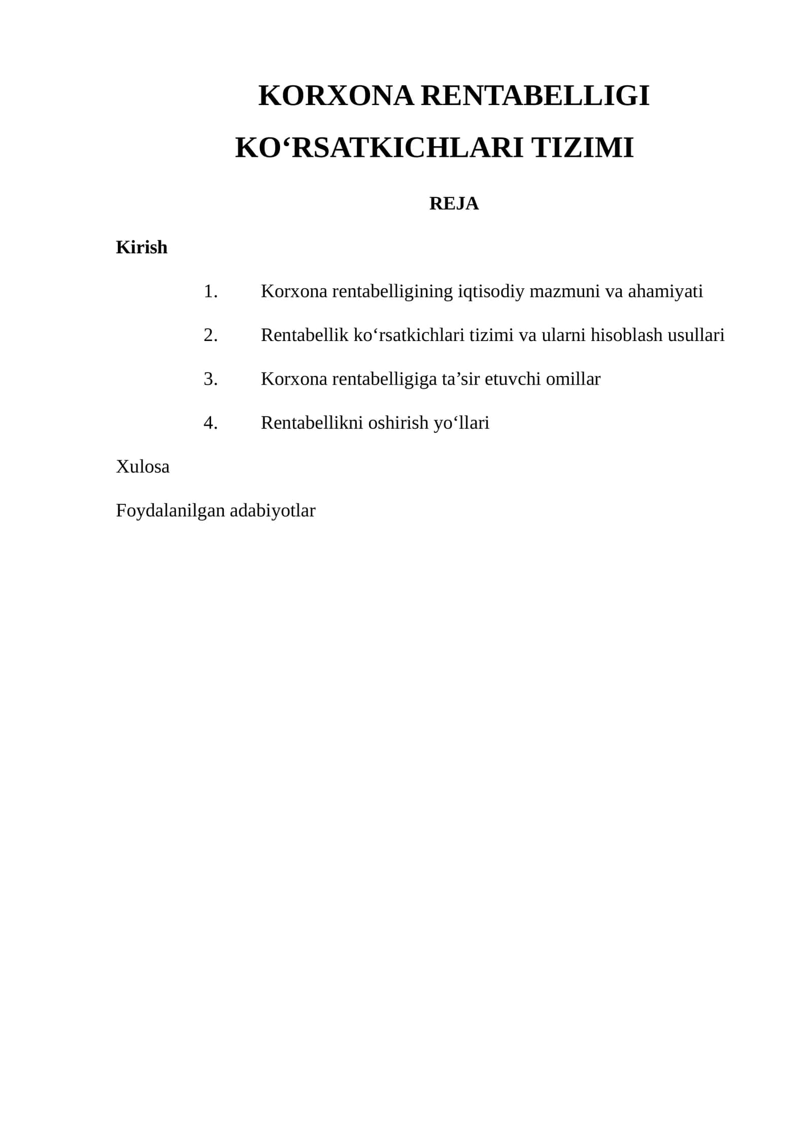Korxona Rentabelligi Ko‘rsatkichlari Tizimi 1