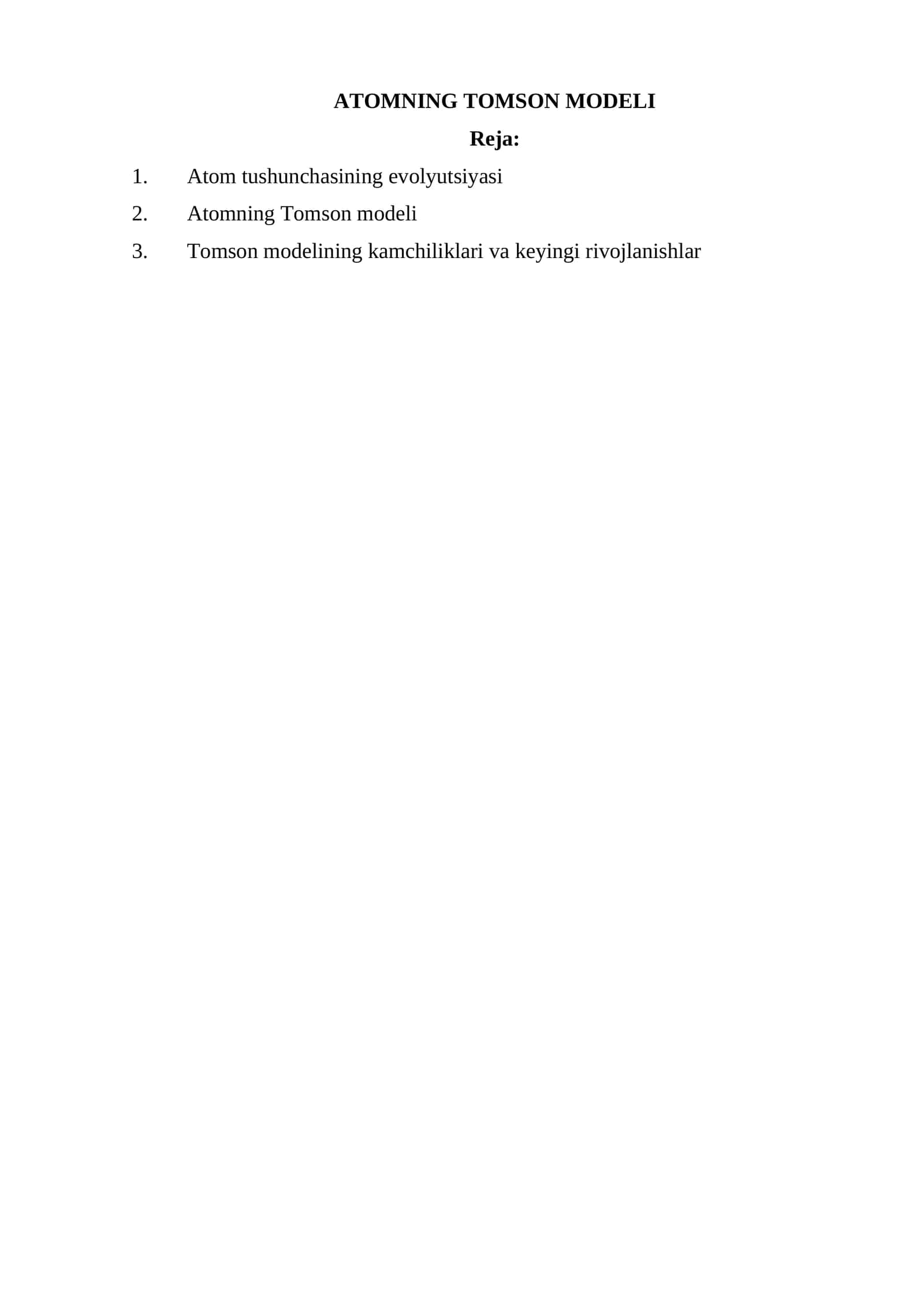 ATOMNING TOMSON MODELI 1