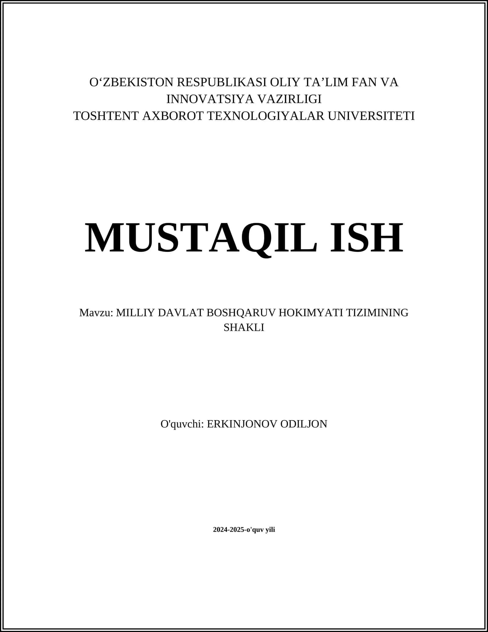 MILLIY DAVLAT BOSHQARUV HOKIMYATI TIZIMINING SHAKLI 1