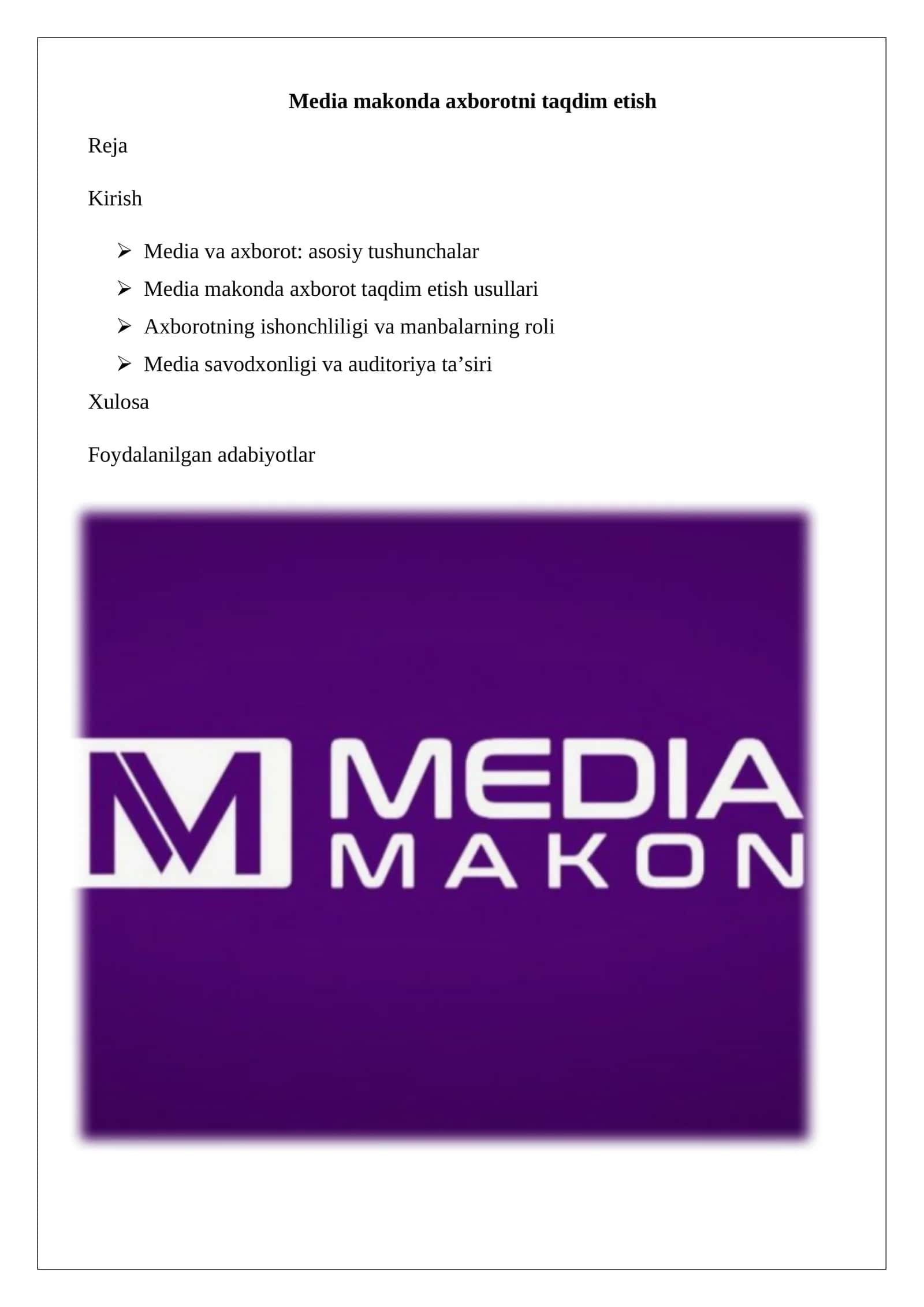 Media makonda axborotni taqdim etish 1
