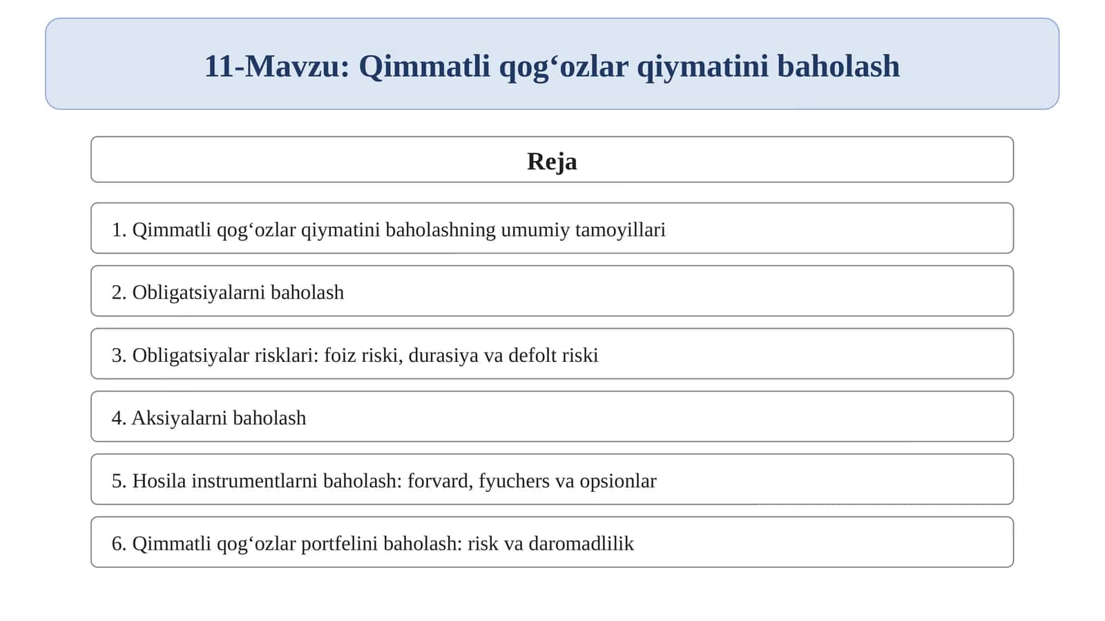 Qimmatli qog‘ozlar qiymatini baholash 1
