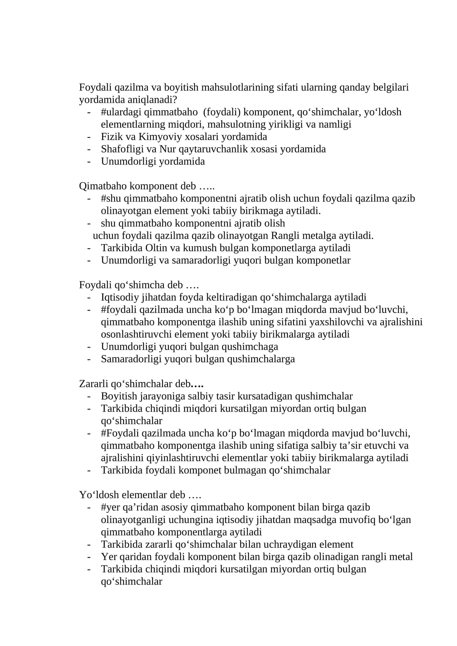 Foydali qazilma va boyitish mahlulotalari 1