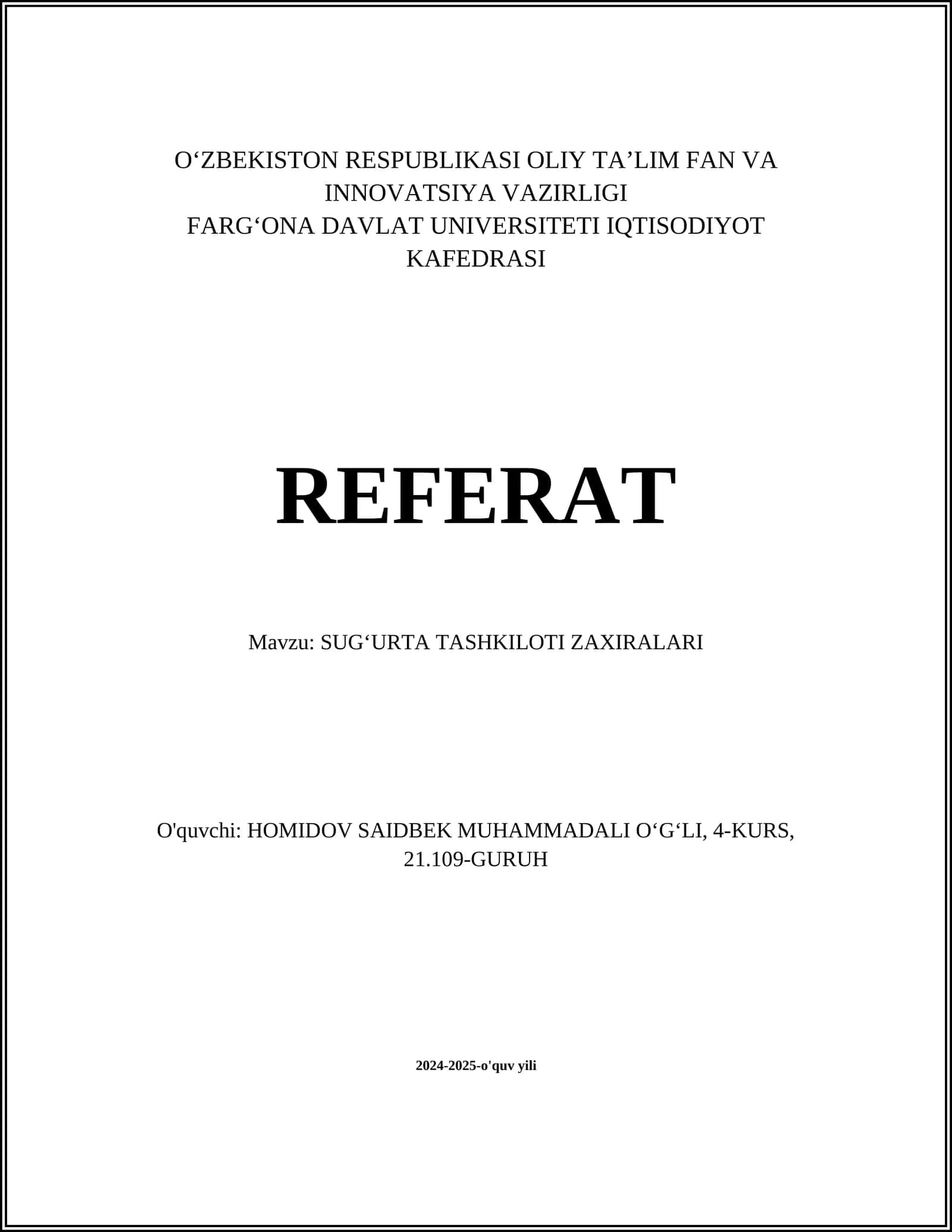 SUGʻURTA TASHKILOTI ZAXIRALARI 1