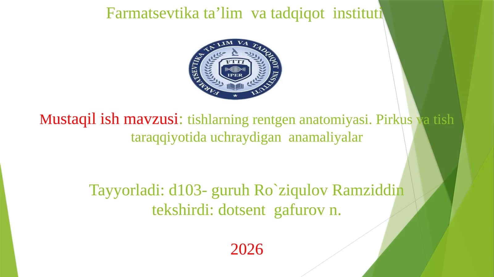 TISH VA JAG‘LARNI RENTGENOLOGIK TEKSHIRISH USULLARI 1