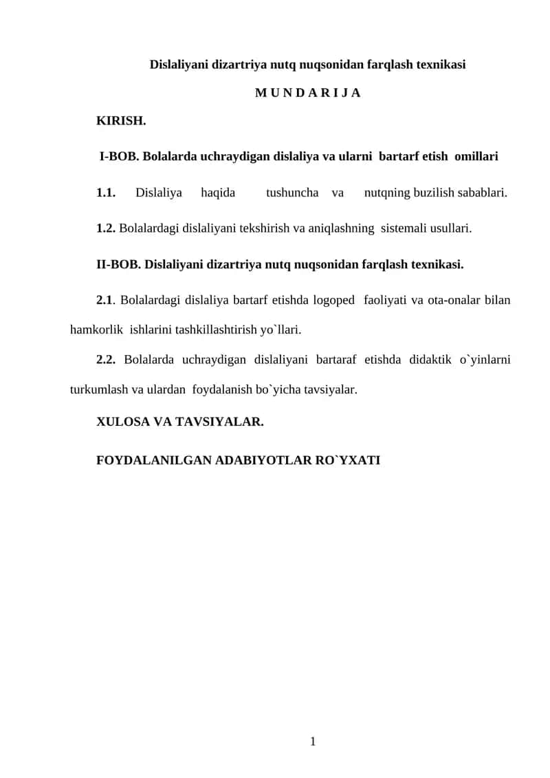 Dislaliyani dizartriya nutq nuqsonidan farqlash texnikasi 1