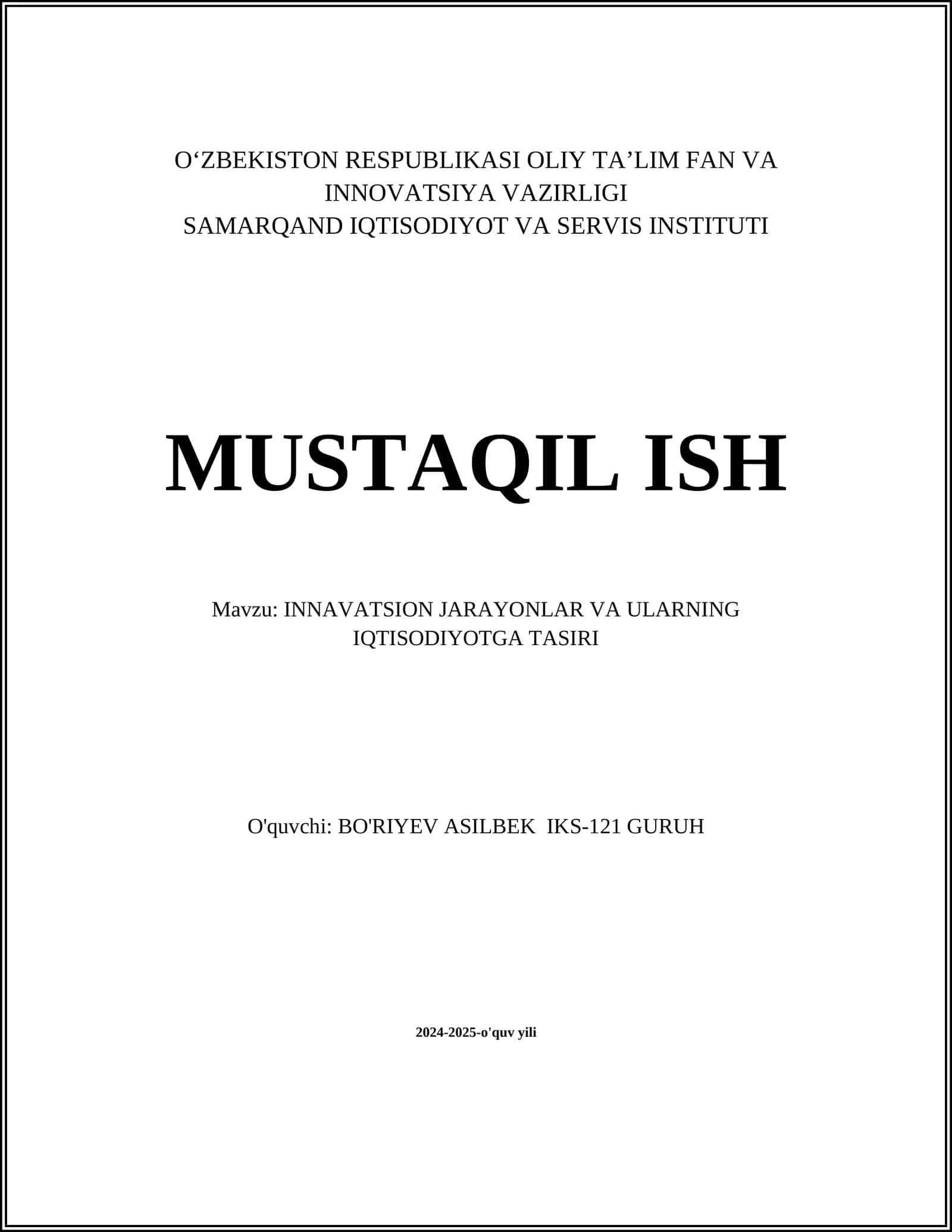 INNAVATSION JARAYONLAR VA ULARNING IQTISODIYOTGA TASIRI 1