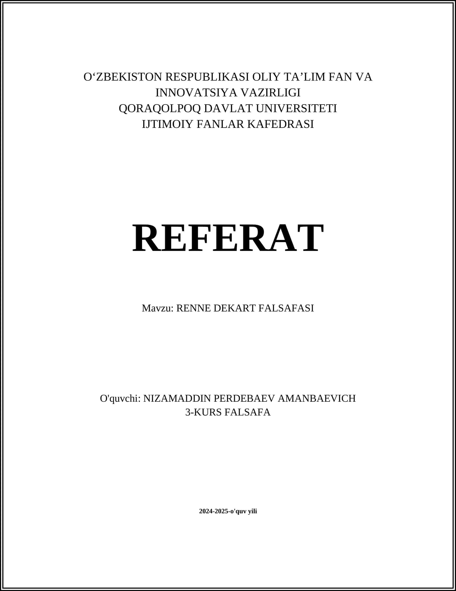 RENNE DEKART FALSAFASI 1