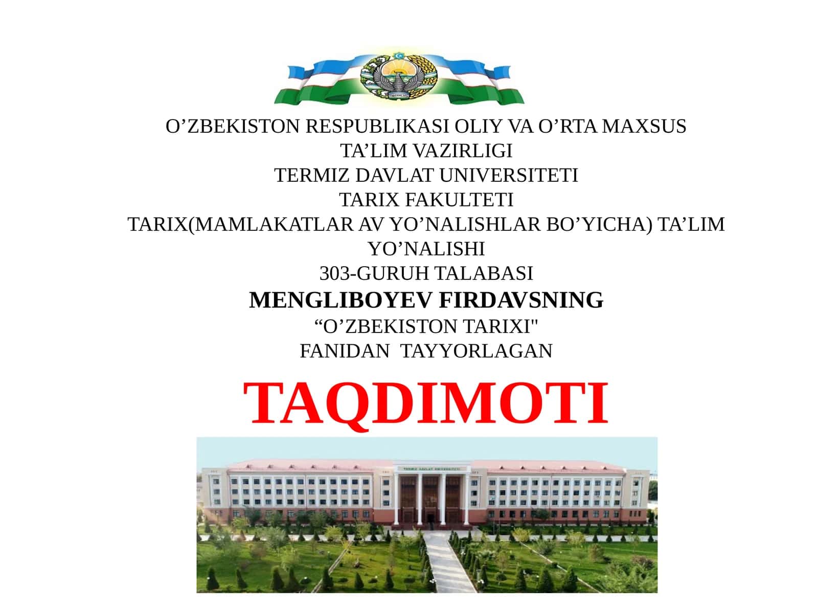"O’ZBEKISTONTARIXI" TAQDIMOTI 1
