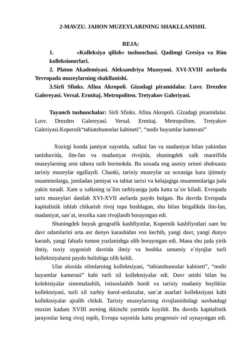 JAHON MUZЕYLARINING SHAKLLANISHI 1