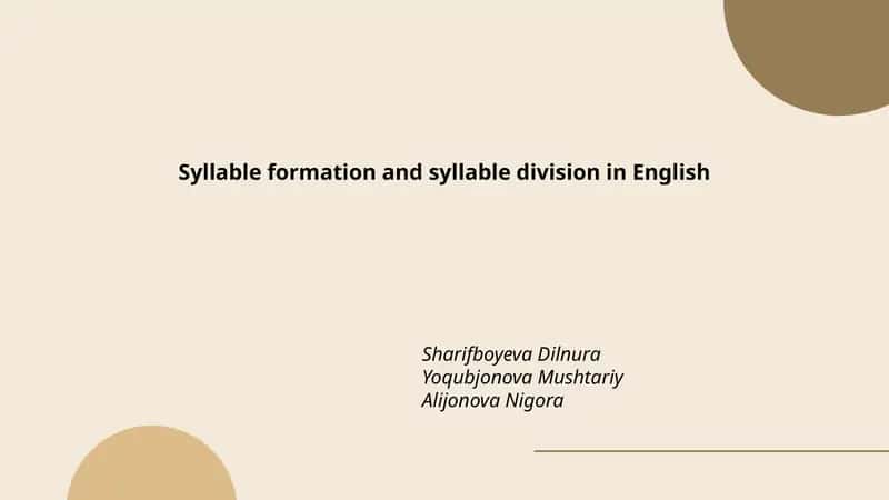 Syllable formation and syllable division in English 1