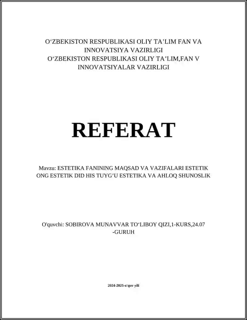 Estetika Fanining Maqsad va Vazifalari
