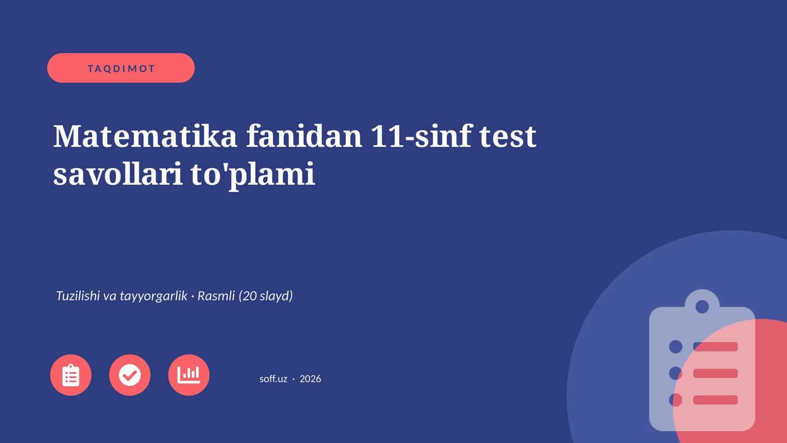 Matematika fanidan 11-sinf test savollari to'plami 1