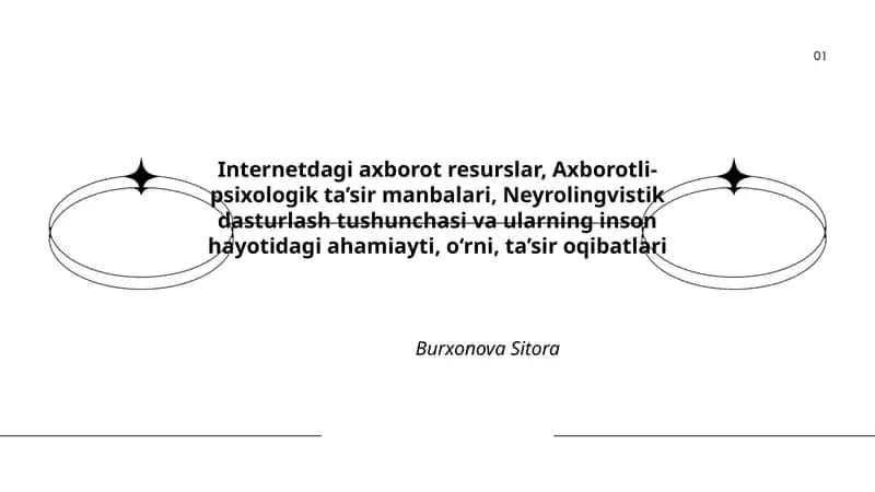 Internetdagi axborot resurslar, Axborotli-psixologik ta’sir manbalari, Neyrolingvistik dasturlash tushunchasi va ularning inson hayotidagi ahamiayti, o‘rni, ta’sir oqibatlari 1