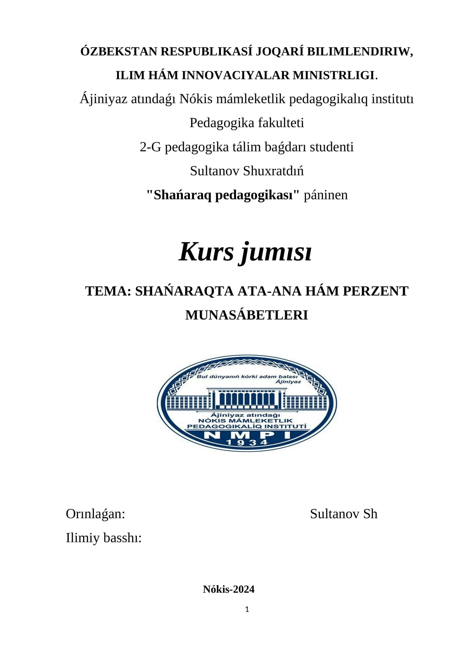 SHAŃARAQTA ATA-ANA HÁM PERZENT MUNASÁBETLERI 1