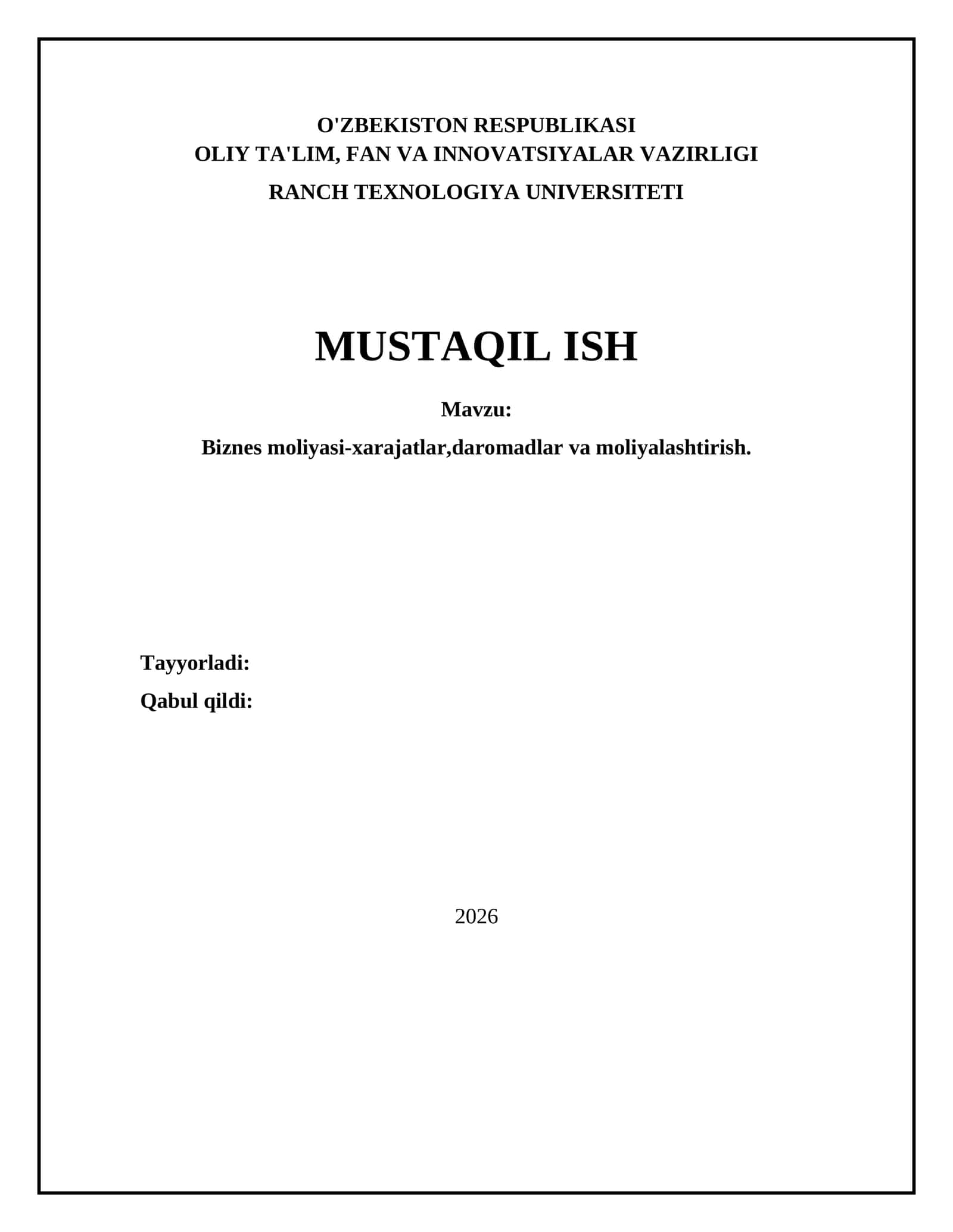 Biznes moliyasi-xarajatlar,daromadlar va moliyalashtirish 1