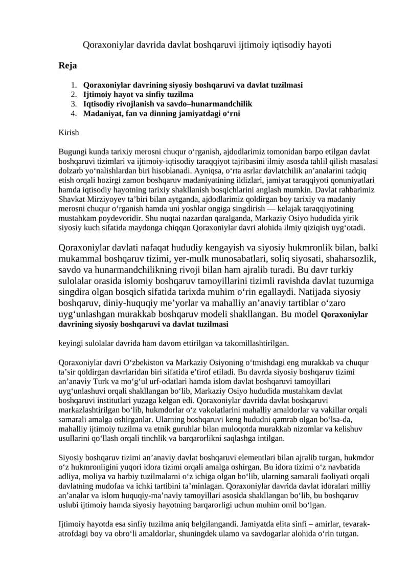 Qoraxoniylar davrida davlat boshqaruvi ijtimoiy iqtisodiy hayoti 1
