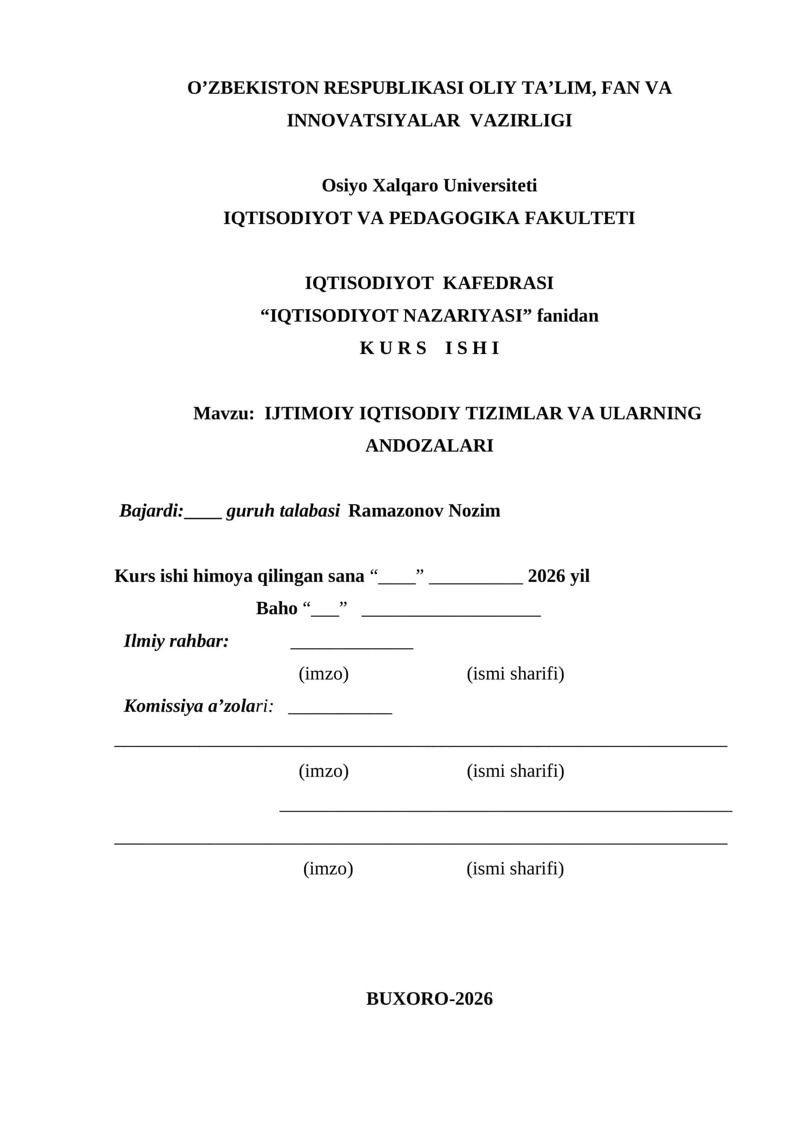 IJTIMOIY IQTISODIY TIZIMLAR VA ULARNING ANDOZALARI 1