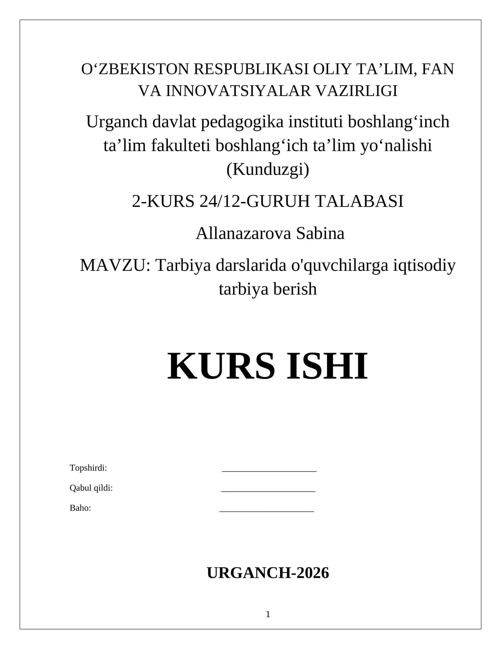Tarbiya darslarida o'quvchilarga iqtisodiy tarbiya berish 1
