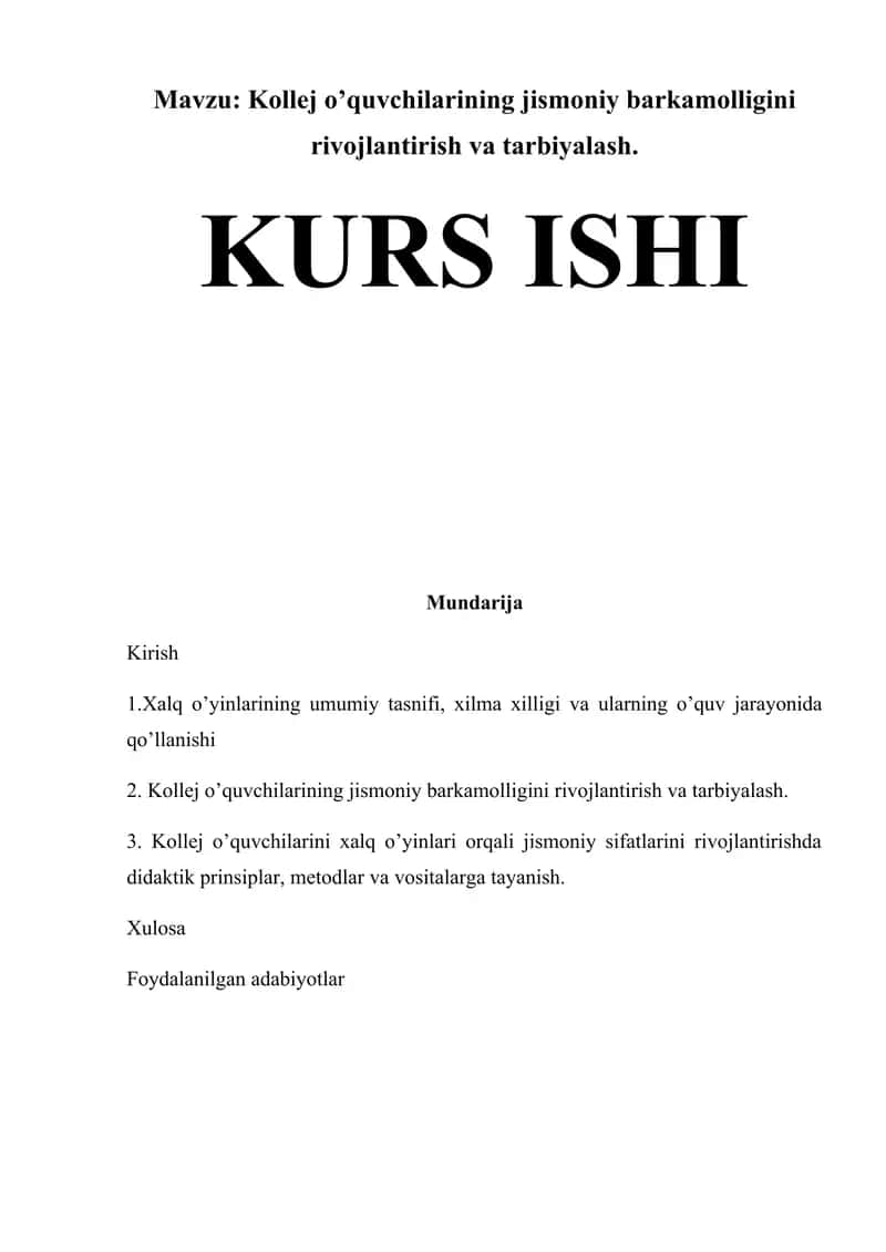 Kollej oʼquvchilarining jismoniy barkamolligini rivojlantirish va tarbiyalash 1