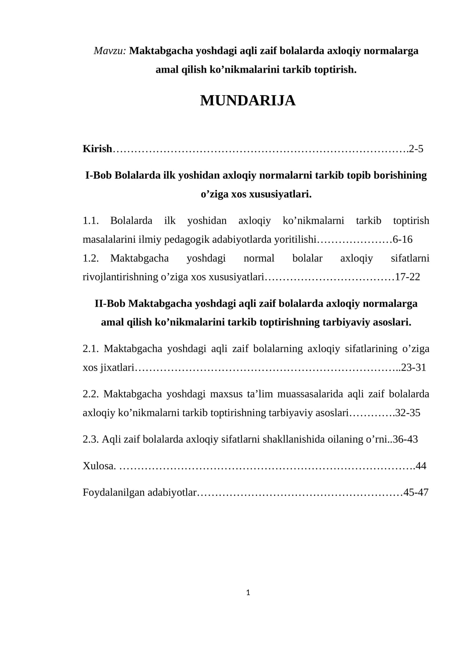 Maktabgacha yoshdagi aqli zaif bolalarda axloqiy normalarga amal qilish ko’nikmalarini tarkib toptirish 1