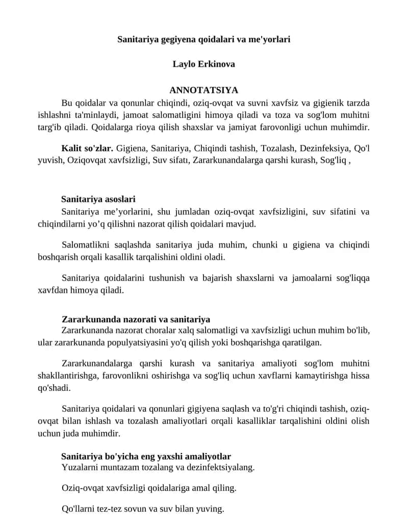 Sanitariya gegiyena qoidalari va me'yorlari 1