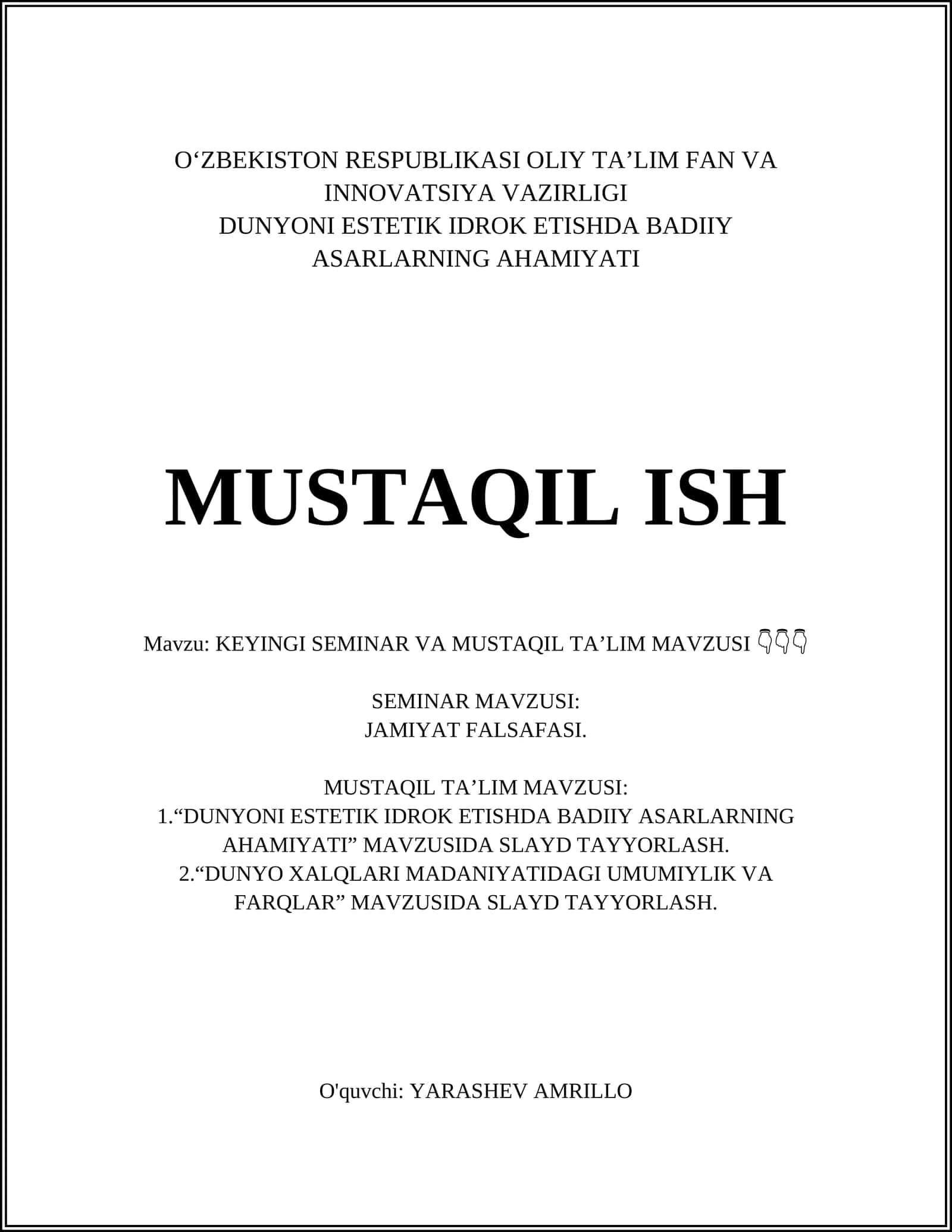 DUNYONI ESTETIK IDROK ETISHDA BADIIY ASARLARNING AHAMIYATI 1