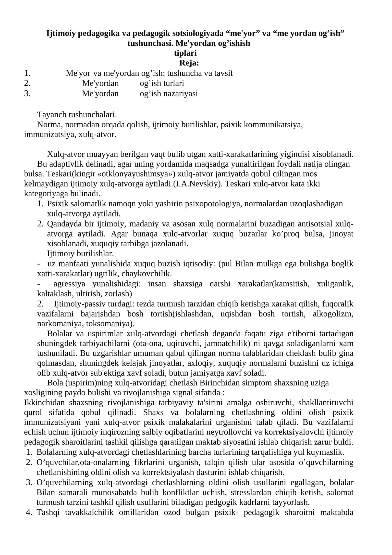 Me'yor va me'yordan og’ish 1